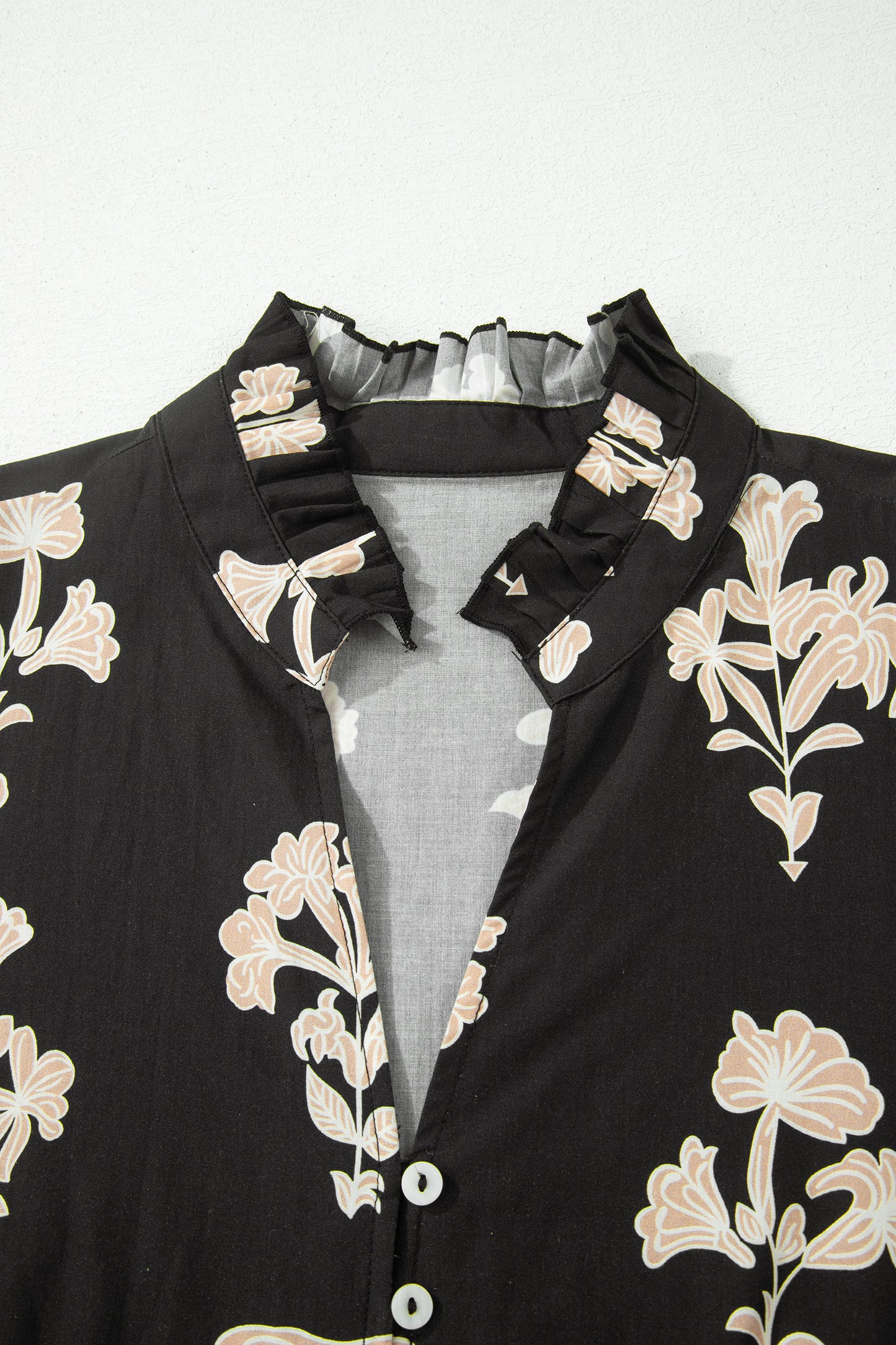 Green Frilled V Neck Puff Short Sleeve Floral Mini Dress