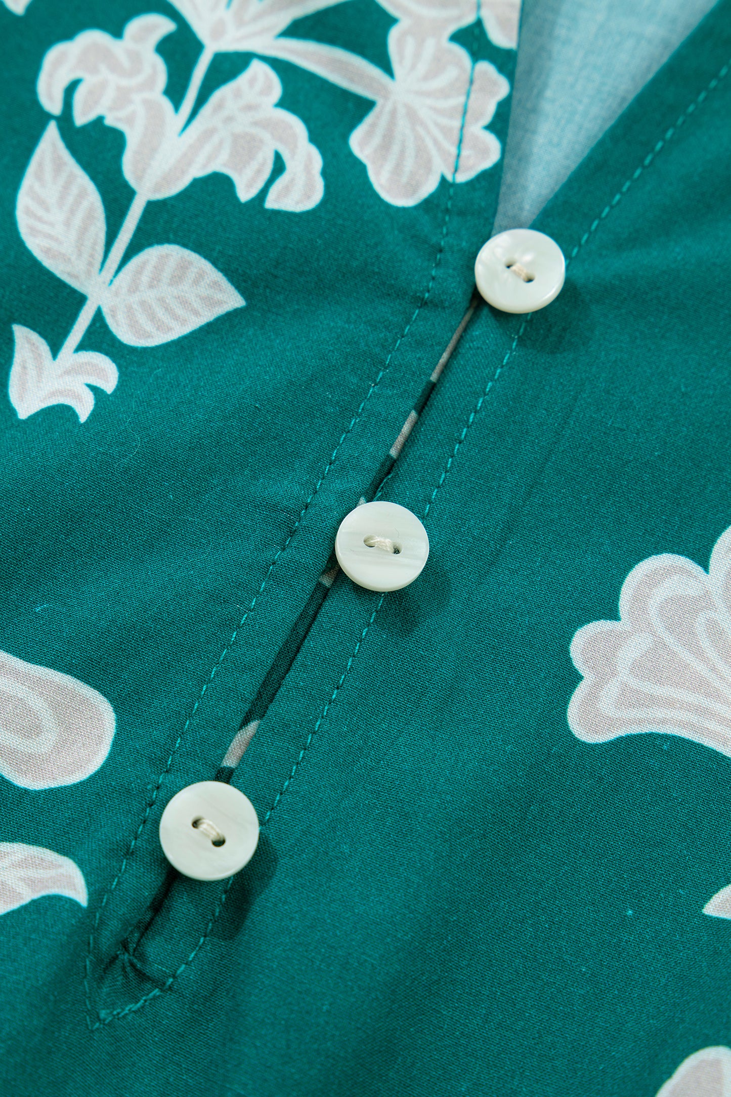 Green Frilled V Neck Puff Short Sleeve Floral Mini Dress