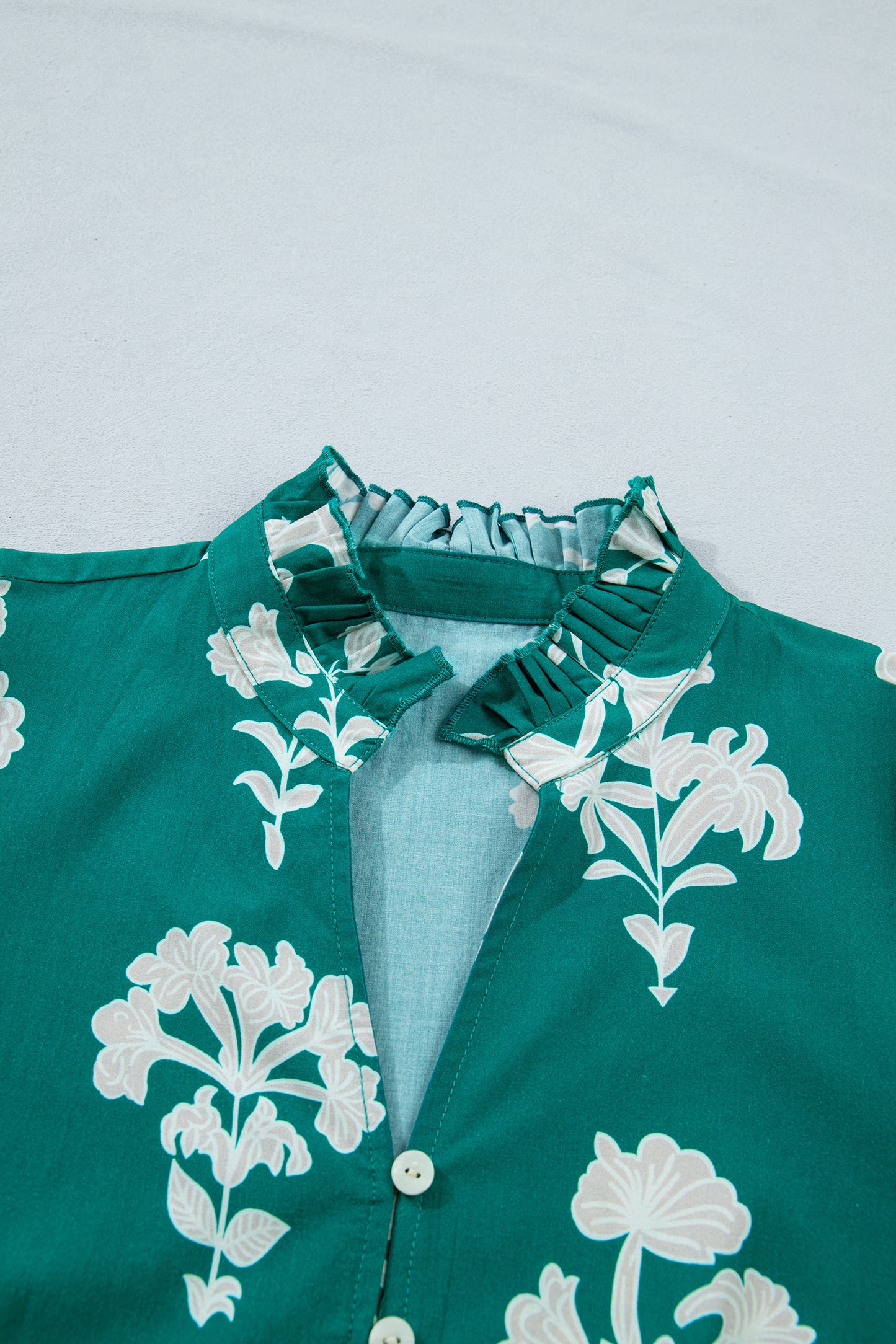 Green Frilled V Neck Puff Short Sleeve Floral Mini Dress