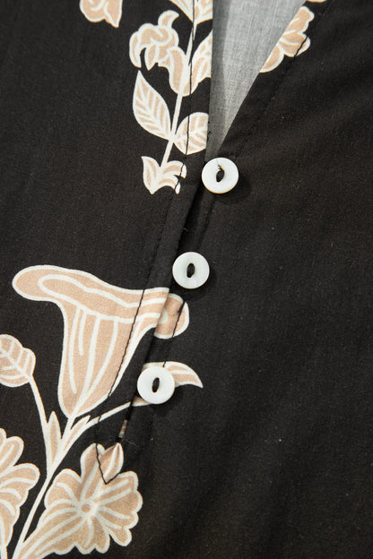 Green Frilled V Neck Puff Short Sleeve Floral Mini Dress