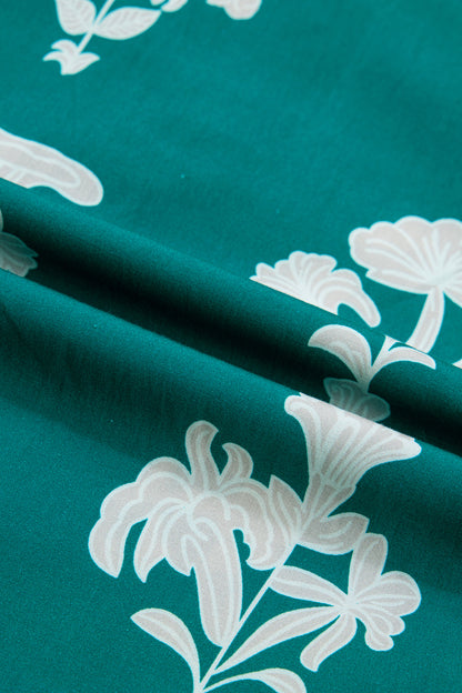 Green Frilled V Neck Puff Short Sleeve Floral Mini Dress